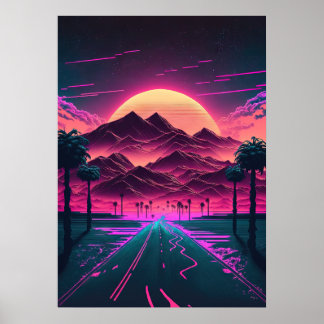 Poster Neon Sunrise sobre as Montanhas