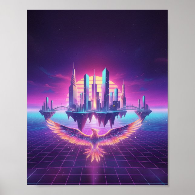 Poster Neon Synthwave Cityscape Phoenix Art Print (Frente)
