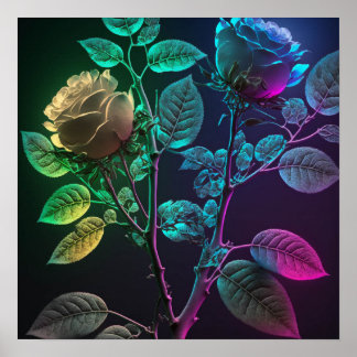Poster Neon Thorny Rosas