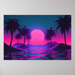 Poster Neon Tides: Uma Celebração Vaporwave de Oceanos