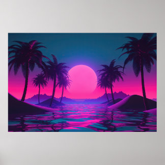 Poster Neon Tides: Uma Celebração Vaporwave de Oceanos