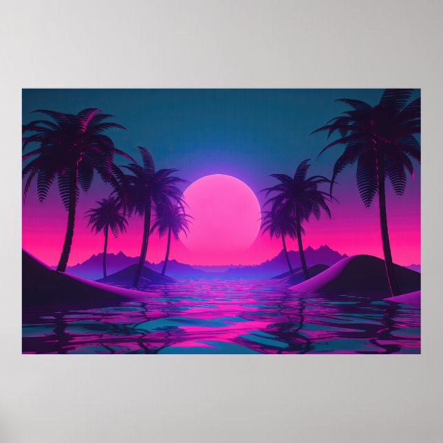 Poster Neon Tides: Uma Celebração Vaporwave de Oceanos (Frente)
