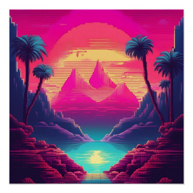 Póster Neon Tropical Escape - Arte Retroativa Futurística (Frente)