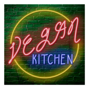 Póster Neon Vegan Kitchen Sinal