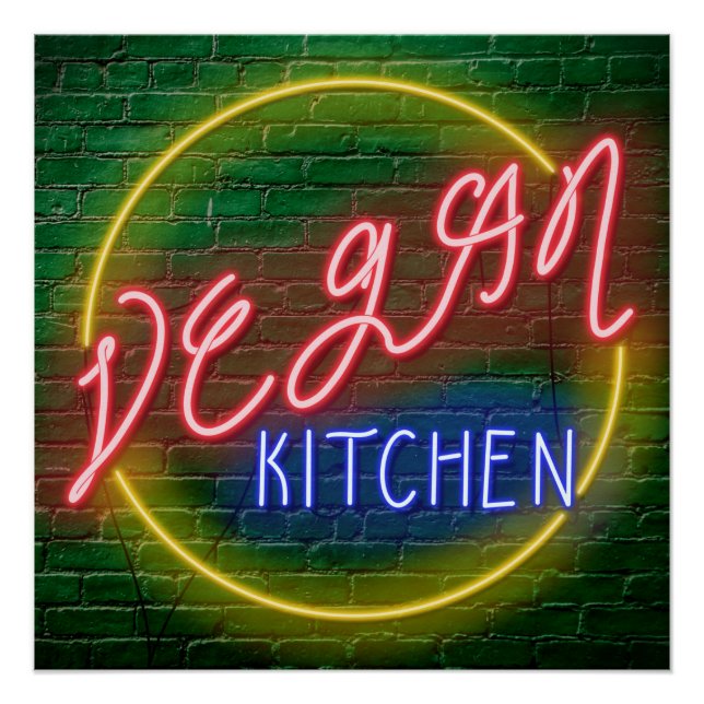 Póster Neon Vegan Kitchen Sinal (Frente)