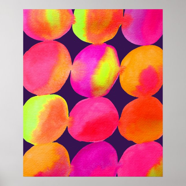 Poster Neon Watercolor, forma do círculo, cor abstrato (Frente)