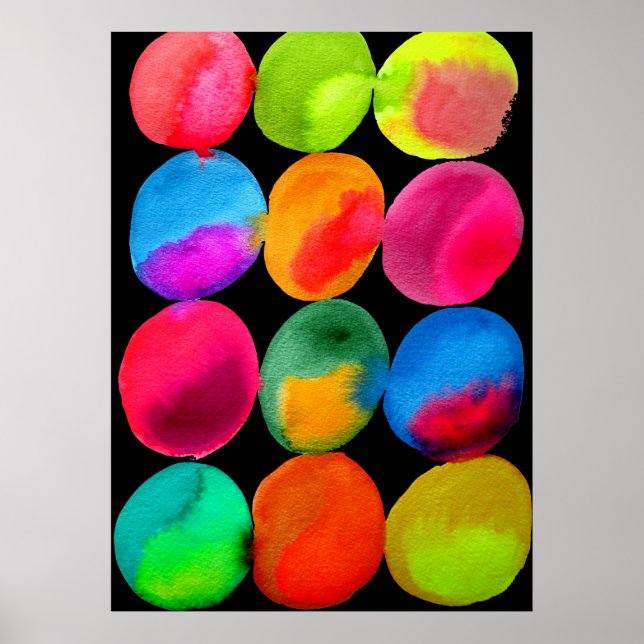 Poster Neon Watercolor, forma do círculo, cor abstrato (Frente)