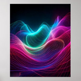 Poster Neon Waves on Dark Abstract Digital Art