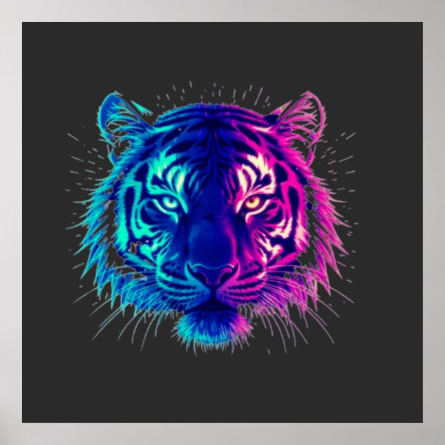Poster Neon White Tiger – Glowing Cyberpunk Wildlife Art (Frente)