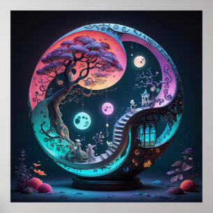 Poster Neon Yin Yang Surreal Fantasy 1