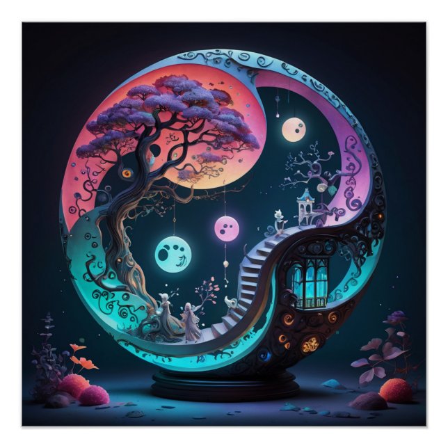 Póster Neon Yin Yang Surreal Fantasy 1 (Frente)