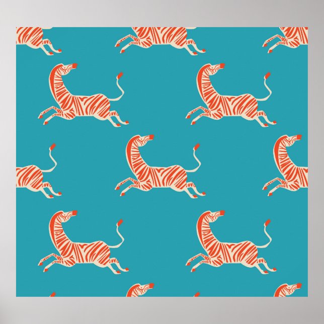 Poster Neon Zebra: Retro Colorida Sem Costura (Frente)