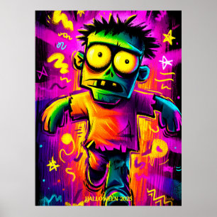 Poster Neon Zombie – Arte Pop Cartoon Monstro de Hallowee