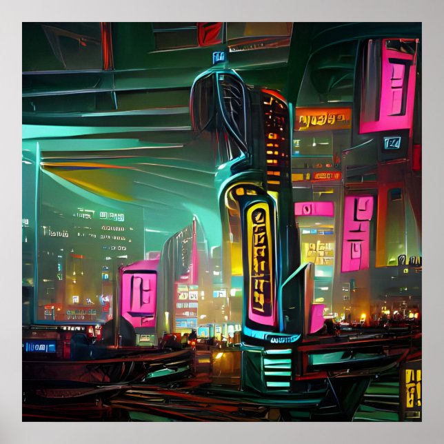 Poster Neonoir Cyberpunk Abstrato Neon Light City (Frente)