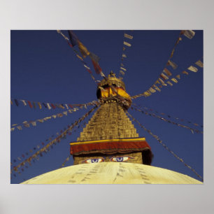 Póster Nepal, Catmandu. Sob bandeiras de oração, vigilant