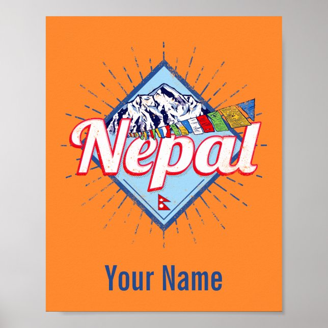 Poster Nepal com Bandeiras Retro Feriado Vintage (Frente)
