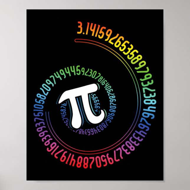 Poster Nerd Espiral Arco-Íris, Geek Matemático, Dia Pi (Frente)
