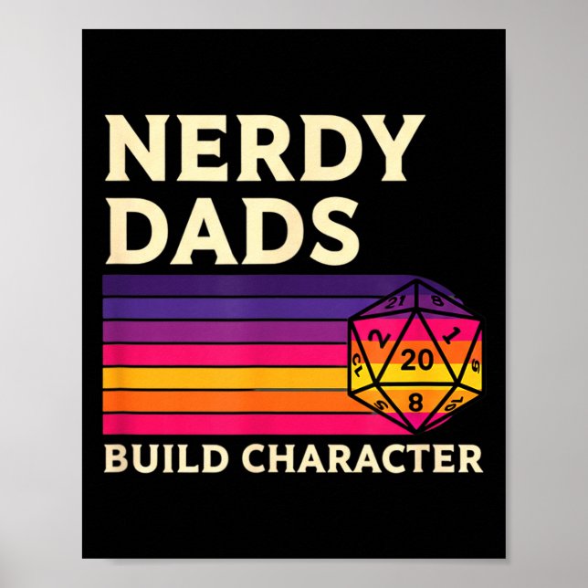 Poster Nerdy Dads Build Character, Retro Tabletop Rpg Fat (Frente)