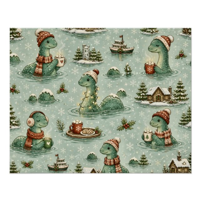 Póster Nessie do Natal Monstro do Lago Ness Aconchegante  (Frente)