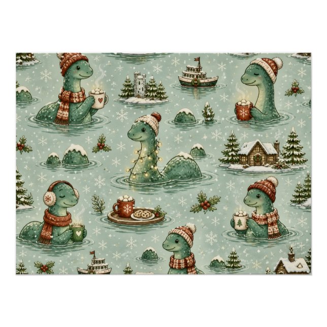 Póster Nessie do Natal Monstro do Lago Ness Aconchegante  (Frente)