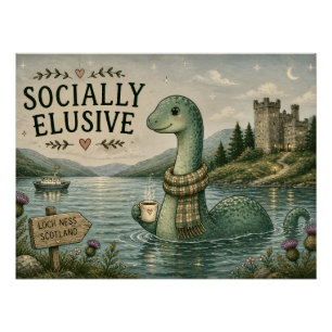 Póster Nessie Esquiva Socialmente Críptido Aconchegante L