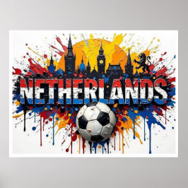 Poster Netherlands Football Citiscape Oil Painting Style 
