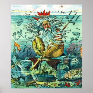 Poster Netuno que senta-se entre destruições afundado