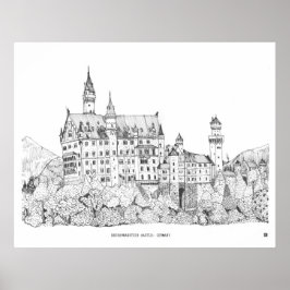 Poster Neuschwanstein Castle Alemanha Fine Line Art
