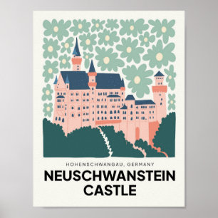 Poster Neuschwanstein Castle Alemanha viagem arte floral