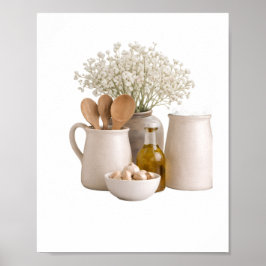 Poster  Neutral Farmhouse Kitchen Still Life Frame Ready 