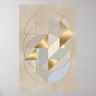 Poster Neutral Gold Accents Abstract Geometric Wall Art