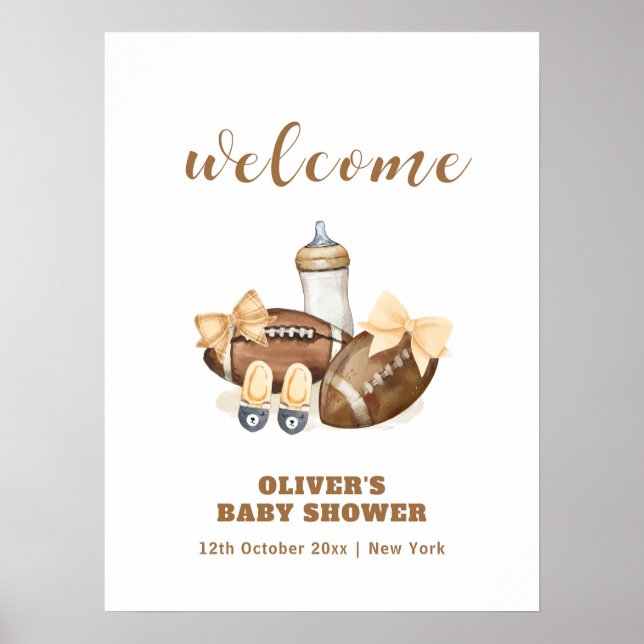 Poster Neutral Touchdown Football Baby Shower Welcome (Frente)