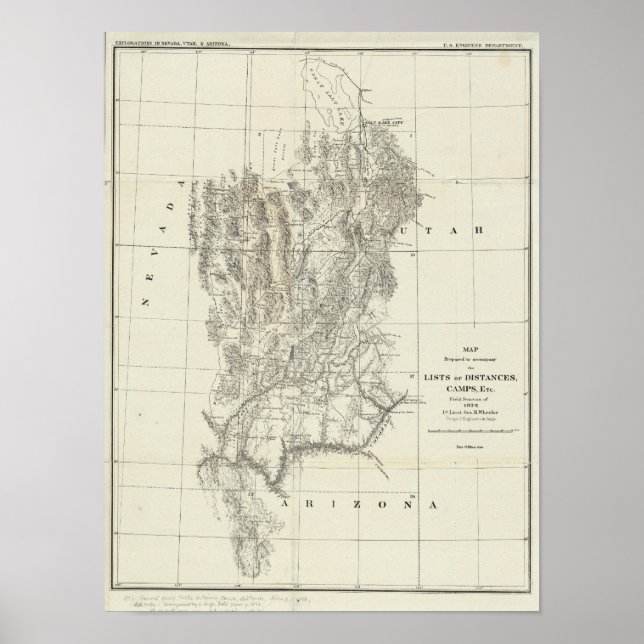Póster Nevada, Utah e Mapa de Arizonas (Frente)