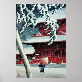 Poster Neve à noite no rio Edo Hasui Kawase