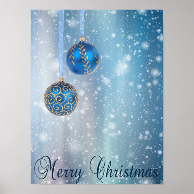Poster Neve Azul Bokeh Ornament Natal (Frente)