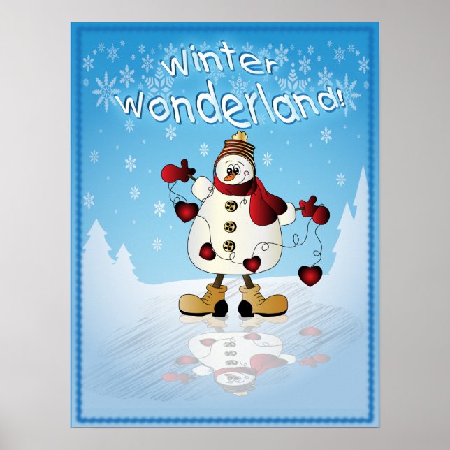 Poster Neve com Corações de Natal Vermelho (Frente)