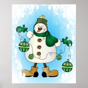 Poster Neve com Enfeites de natal Verdes