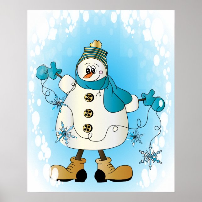 Poster Neve com flocos de neve de Natal Azul (Frente)