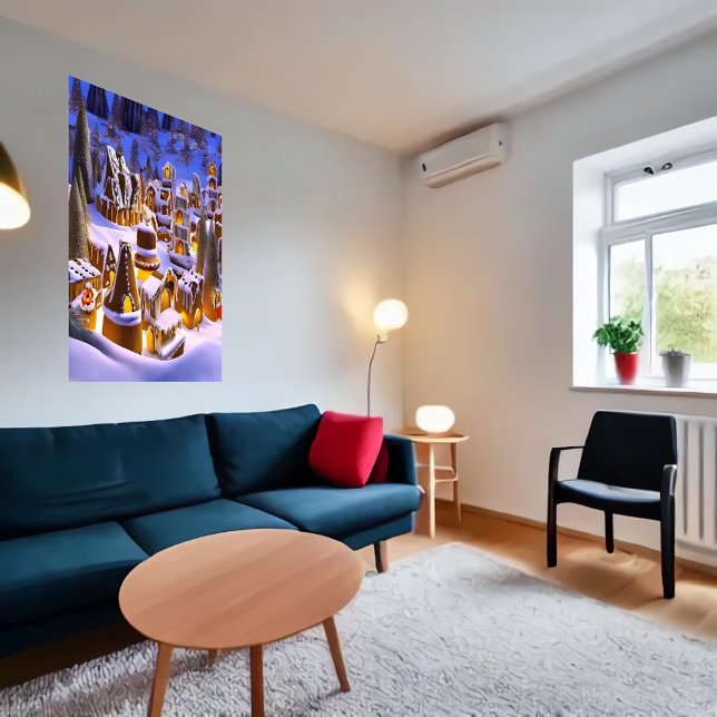 Poster Neve de inverno na aldeia de pão-de-açúcar | AI Ar (Criador carregado)