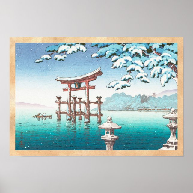 Poster Neve em Miyajima hanga paisagem invernal (Frente)