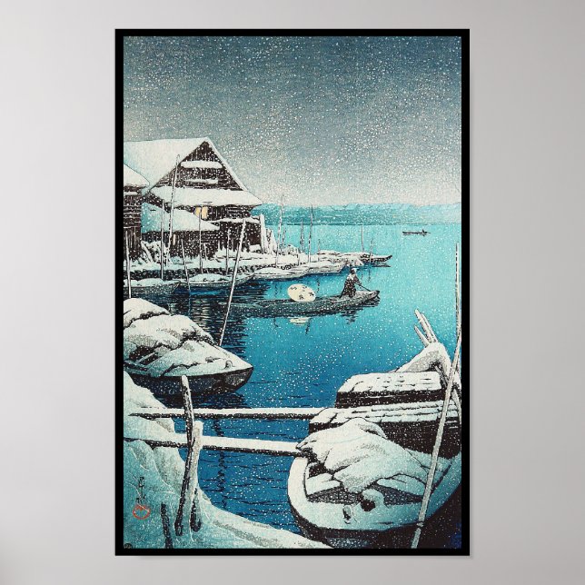 Poster Neve em Mukôjima Hasui Kawase shin hanga art (Frente)