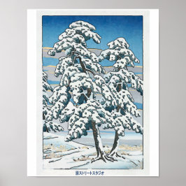 Póster Neve Japonesa, Árvore e Montanha