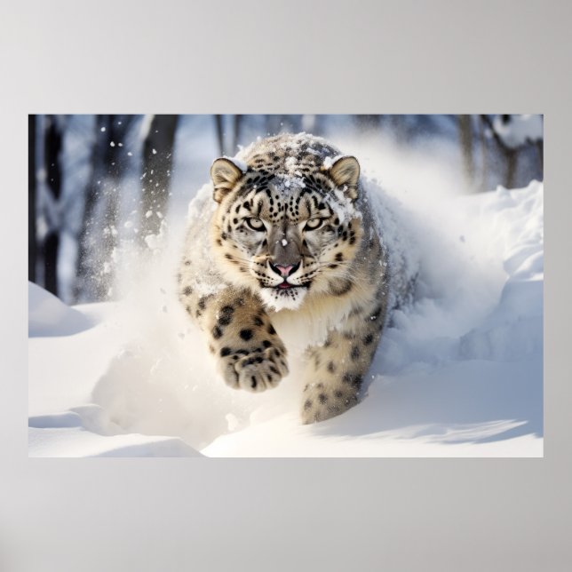 Poster Neve Leopardo Animal Natureza Majestosa Selvagem (Frente)