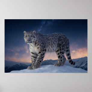 Poster Neve Leopardo Selvagem Majestosa Animal Uma Galáxi