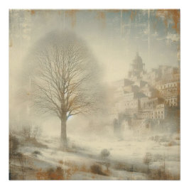 Póster Neve Na Paisagem De Inverno Foto Antiga Design Grá