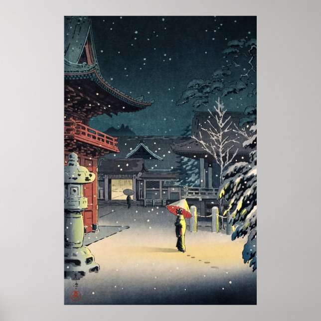 Poster Neve no Santuário Nezu por Tsuchiya Koitsu (Frente)