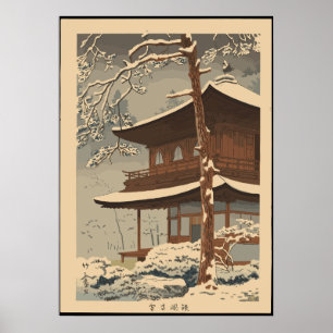 Poster Neve no templo Ginkakuji Asano Takeji