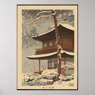 Poster Neve no templo Ginkakuji Asano Takeji