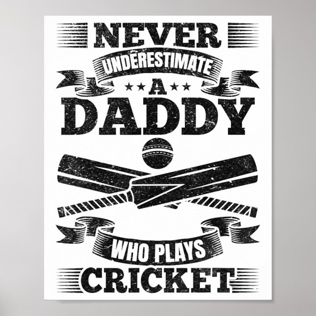 Poster Never Underestimate A Daddy Who Plays Cricket  (Frente)