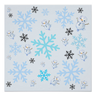 Póster Neves e flocos de neve em azul claro